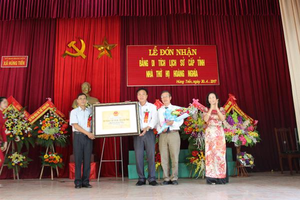 Lễ đón nhận bằng xếp hạng di tích lịch sử cấp Tỉnh nhà thờ họ Hoàng Nghĩa
