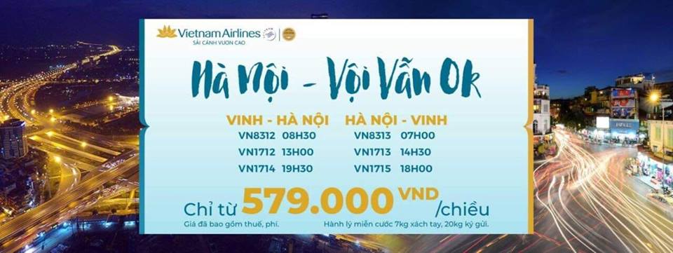 Tăng tần suất trên đường bay Vinh – Hà Nội và Hà Nội – Vinh lên thành 3 chuyến/ngày mỗi chiều